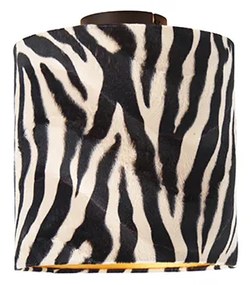 Plafoniera con paralume in velluto nero opaco a motivo zebra 25 cm - Combi