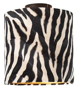 Plafoniera con paralume in velluto nero opaco a motivo zebra 25 cm - Combi