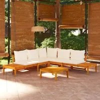 Set Divani Giardino 4 pz Cuscini Bianco Crema in Legno d'Acacia