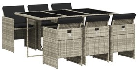 Set da pranzo da giardino 7 pz cuscini polyrattan grigio chiaro