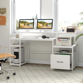 Costway Scrivania per computer da 168cm, Postazione di lavoro per ufficio con supporto per monitor Bianco