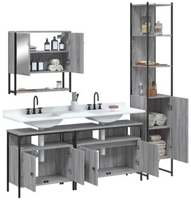 Set mobili da bagno 4 pz grigio sonoma in legno multistrato