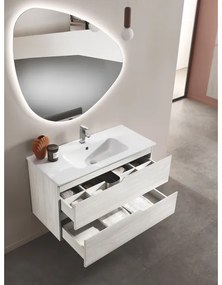 Mobile da bagno sospeso base 100 BORA moderno a 2 cassetti con lavabo LARICE BIANCO