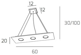 Sospensione Moderna Rettangolare Path Vetro Foglia Oro 3 Luci Gx53