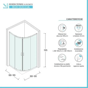 Box doccia semicircolare 90x90 cm cromo scorrevole in cristallo trasparente Tay