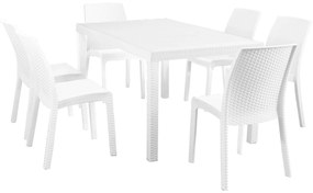 CALIGOLA - set tavolo in resina effetto rattan cm 150 x 90 x 74 h con 6 sedie Alma