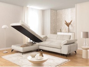 Divano angolare color crema (con penisola a sinistra/a L) con rivestimento in velluto a coste Marbeya – Ropez