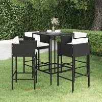 Set Bar da Giardino 5 pz con Cuscini in Polyrattan Nero 3094790