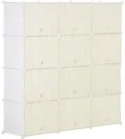 Scarpiera Modulare 125x32x125 cm 12 Cubi in Plastica e Acciaio Bianco Legno Naturale