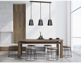Lampadario 3 Luci Lancillotto Con Paralumi A Cono In Acciaio Nero E Legno Naturale