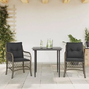 Set da bistrò 3 pz con cuscini grigio in polyrattan