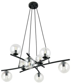 Lampadario Moderno Cadmo Acciaio Nero Trasparente 8 Luci E14 Ip20