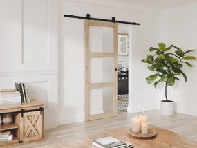 Porta scorrevole con sistema esterno muro 3 finestre H205xL83cm  Legno e Vetro temperato smerig. - ACOSTA II