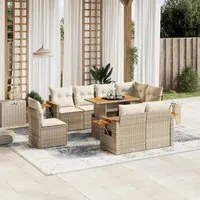 Set Divano da Giardino 9 pz con Cuscini Beige in Polyrattan 3273613