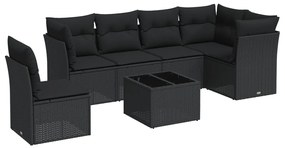 Set divani da giardino con cuscini 7pz nero polyrattan