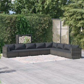 Set divani da giardino con cuscini 8 pz in polyrattan grigio