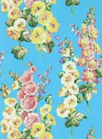 Sanderson Tapete Hollyhocks - Fire Pink/ Bright Blue