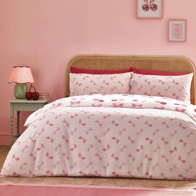 Set copripiumino e federa bianco e rosa per letto singolo 135x200 cm Cherries and Bows – Catherine Lansfield