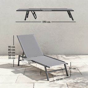 Set 2 Lettini Prendisole Regolabili in 5 Posizioni con Tavolino Laterale e 2 Ruote in Metallo e Poliestere Grigio...