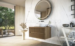 Mobile bagno noce chiaro 70x46 cannettati Urbino con ciotola da appoggio quadra in ceramica e due cassetti