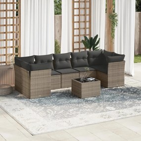 Set divano da giardino 8 pz con cuscini grigio in polyrattan