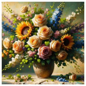 Quadro su tela – Bouquet di rose e girasoli