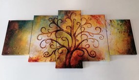 Quadri 5 pezzi – Albero della vita con astrazione cosmica
