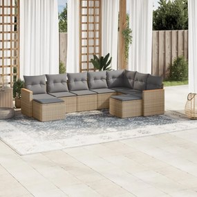 Set divano da giardino 9 pz con cuscini beige misto polyrattan