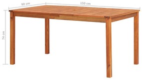 Tavolo da Giardino 150x90x74 cm in Legno Massello di Acacia