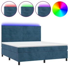 Letto a Molle con Materasso e LED Blu Scuro 180x200 cm