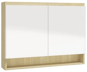 Armadietto bagno con specchio 80x15x60cm in mdf bianco e rovere