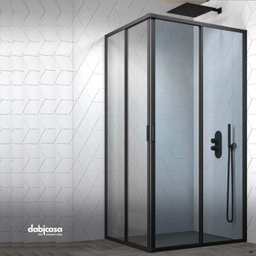 Box doccia "New Smeralda" angolare 90x90 in alluminio e pannello in vetro con profili nero essenza