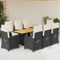 Set da Pranzo da Giardino 9 pz con Cuscini Nero in Polyrattan 3212935