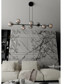 Lampadario Contemporaneo 8 Luci Durga In Acciaio Nero E Sfere In Vetro Fumè