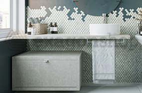 Mobile bagno Grigio caldo 80x50 Thema un cassetto e Top consolle 140x50 cm con lavabo tondo bianco in ceramica