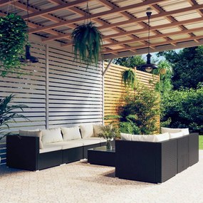 Set Mobili da Giardino con Cuscini 8 pz in Polyrattan Nero