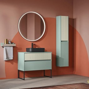 Mobile da bagno sotto lavabo niwa laccato opaco verde timo con vetro sabbia L 91 x H 52 x P 47 cm, lavabo non incluso