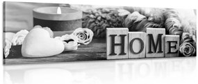 Quadro su tela – Natura morta con scritta Home in bianco e nero
