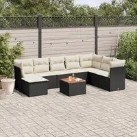 Set Divani da Giardino 9 pz con Cuscini Nero in Polyrattan 3256112