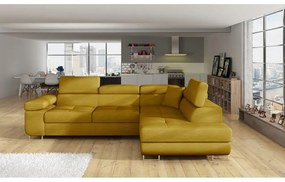 Divano angolare giallo allungabile/con contenitore (con penisola a destra/a L) Anton – ELTAP