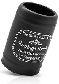 Portaspazzolini bagno in ceramica nera con stampe a contrasto bianche vintage