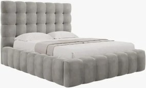 Letto matrimoniale Mamaia in tessuto Bouclé con contenitore e testiera - 160x200 cm