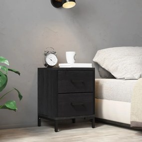 Comodino Nero 36x30x45 Cm İn Legno Massello Di Pino /