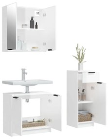 Set mobili da bagno 3 pz bianco lucido in legno multistrato