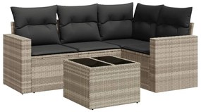 Set divano da giardino 5pz con cuscini grigio chiaro polyrattan