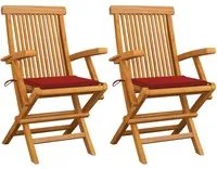 Sedie da Giardino con Cuscini Rossi 2 pz in Massello di Teak 3062493