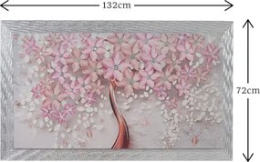 Quadro su tela moderno 72X132 cm tema Albero Della Vita con cornice in legno decorata