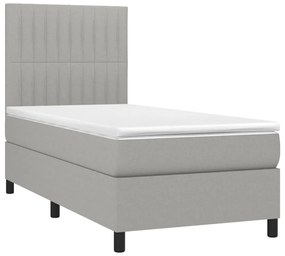 Letto a molle materasso e led grigio chiaro 90x190 cm tessuto