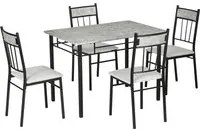 Set da Pranzo Tavolo e 4 Sedie Seduta Imbottita in Metallo e MDF Grigio e Nero