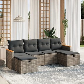 Set divano da giardino 6 pz con cuscini grigio in polyrattan